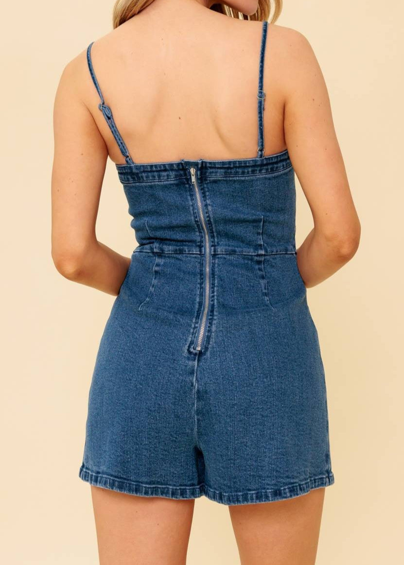 Sarah Washed Denim Skort Romper