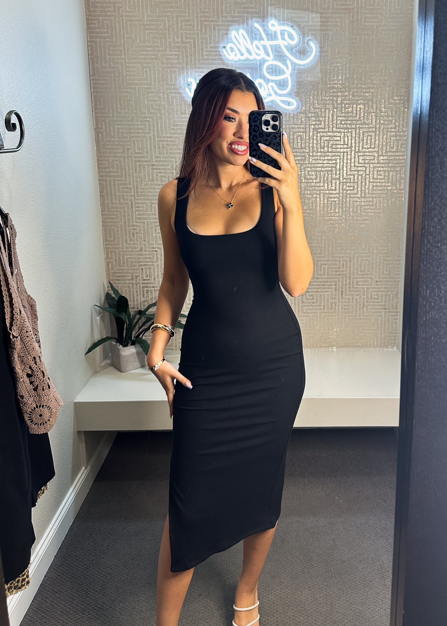 Aluma Ribbed Square Midi Dress