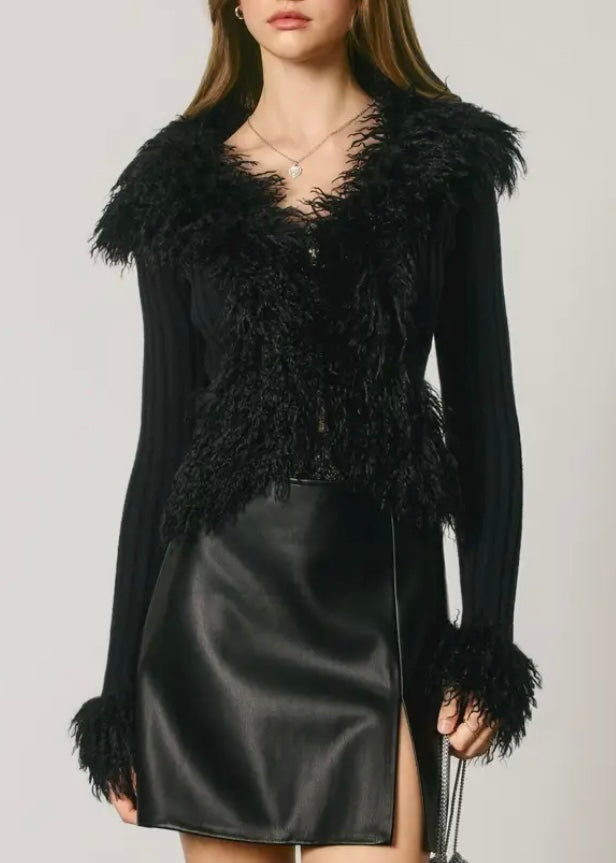 Classic Faux Fur Knit Cardigan