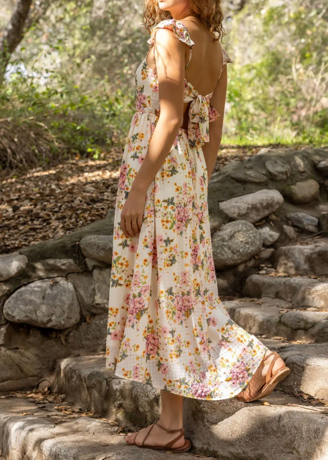 Kendall Floral Fluffy Sleeves Midi Dress