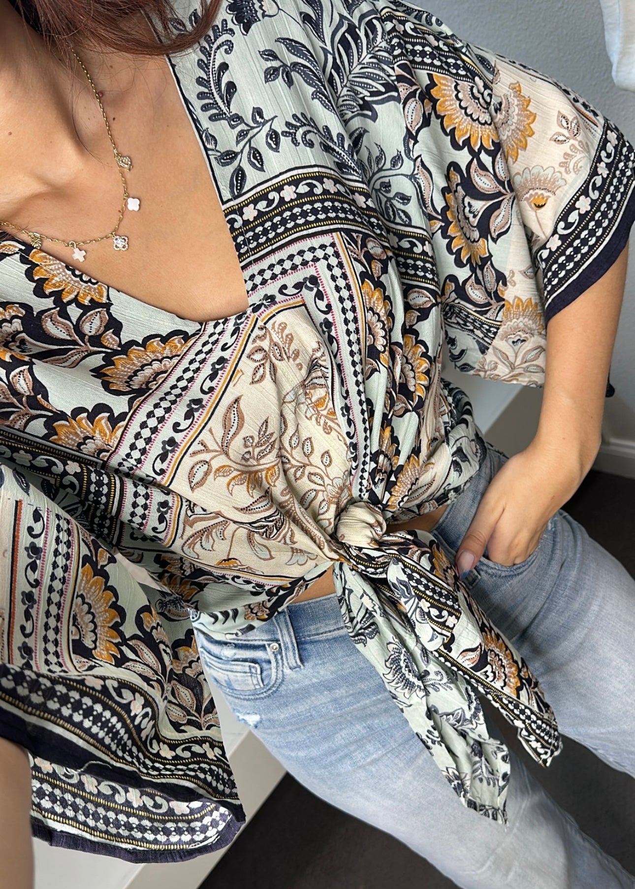 Emilia Waist-Tie Kimono Blouse