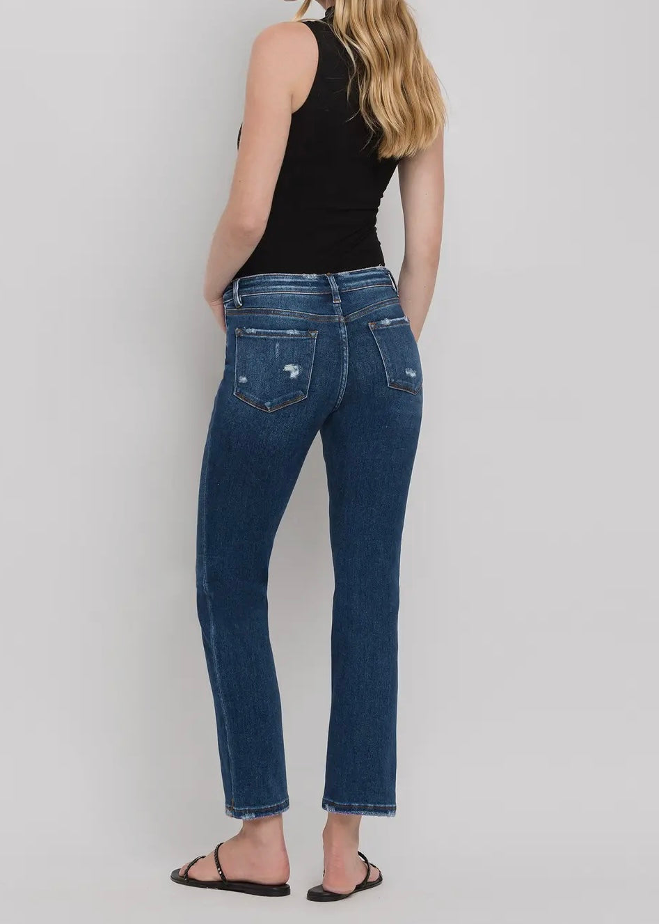 Veyla Mid Rise Ankle Slim Straight Jeans