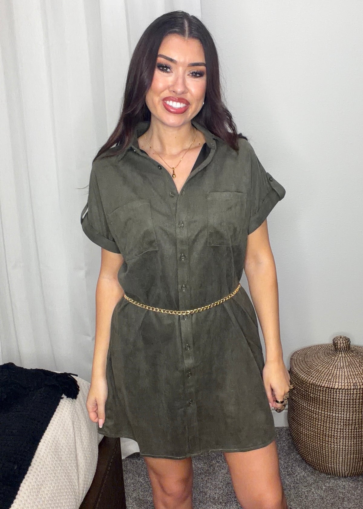 Brenna Faux Suede Shirt Dress
