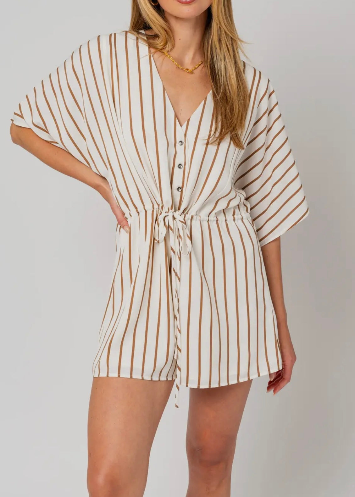 Brandy Kimono Sleeve Stripe Romper