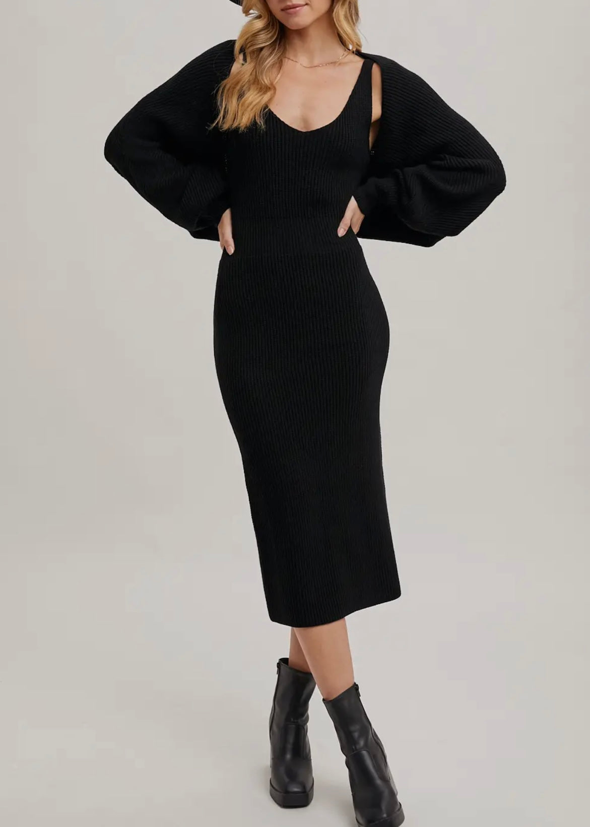 Aleena Midi Dress and Shrug Set