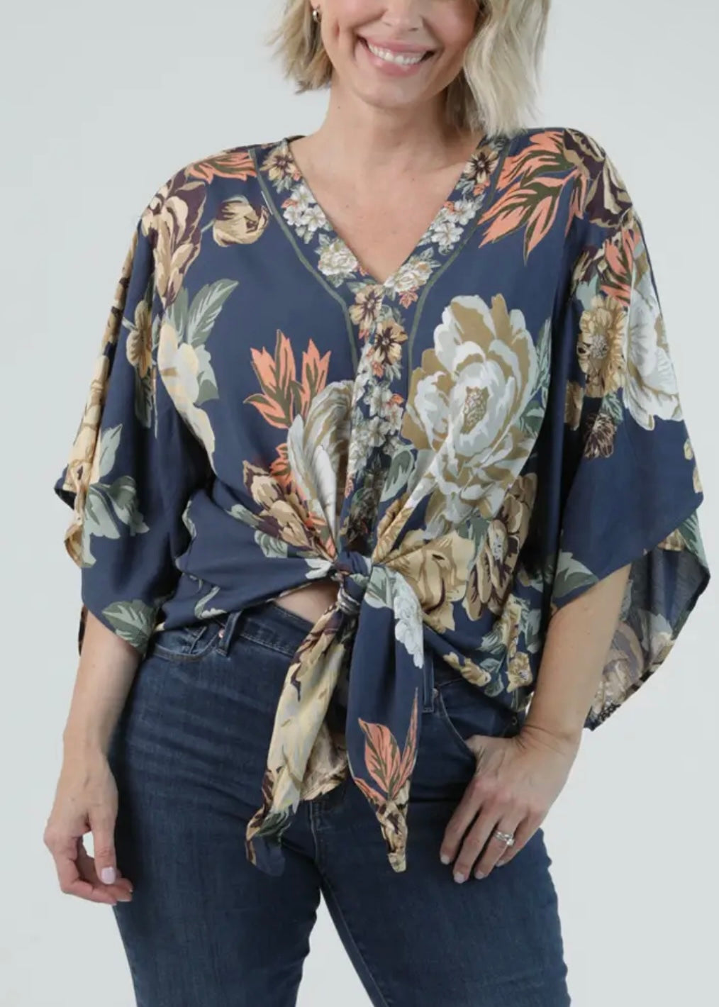 Floral Bliss Front Tie Blouse
