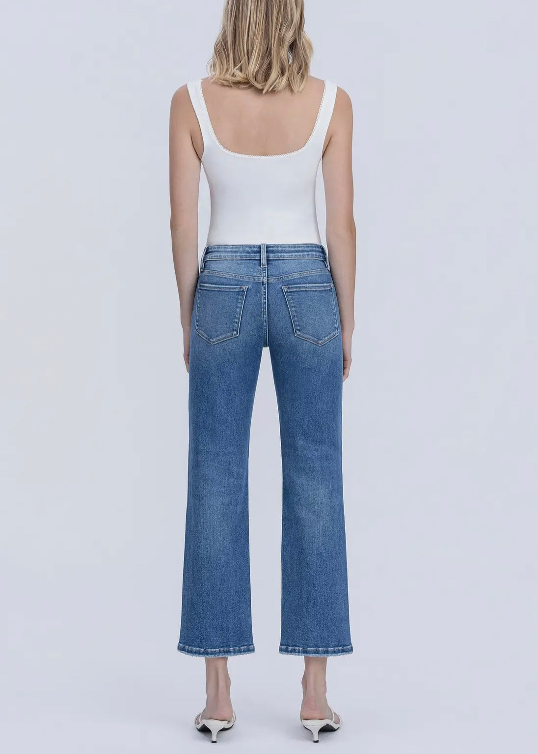 Gabby Mid Rise Medium Dark Wash Ankle Straight
