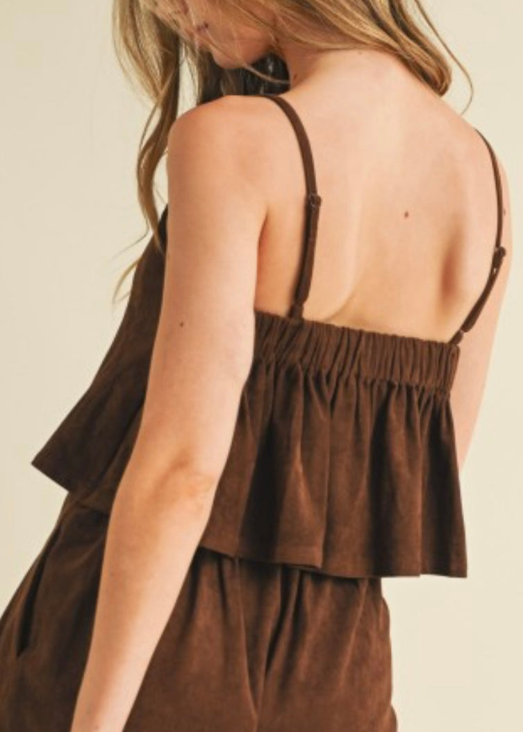 Maisie Suede Pleated Sleeveless Top