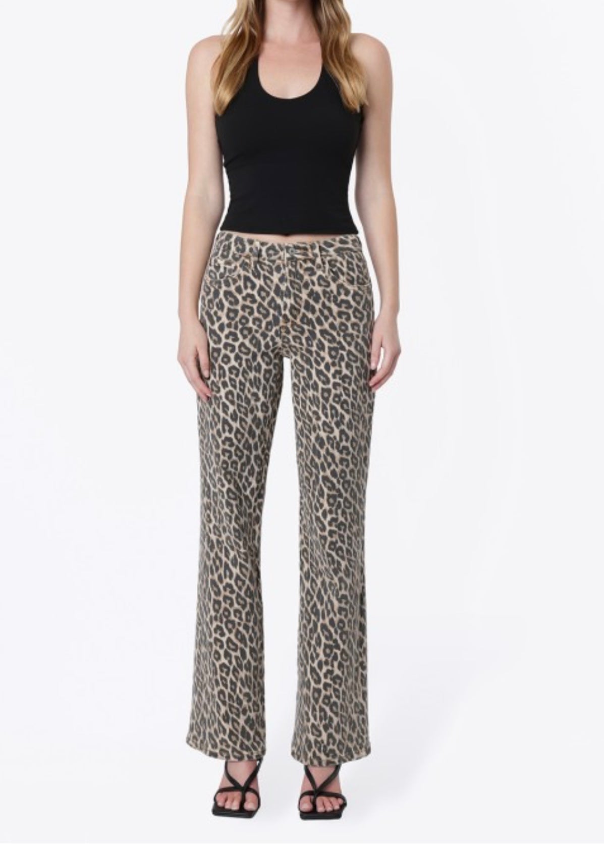 Glace High Rise Leopard Flare Jeans