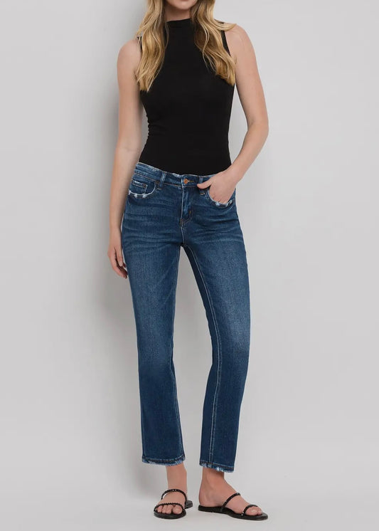 Veyla Mid Rise Ankle Slim Straight Jeans