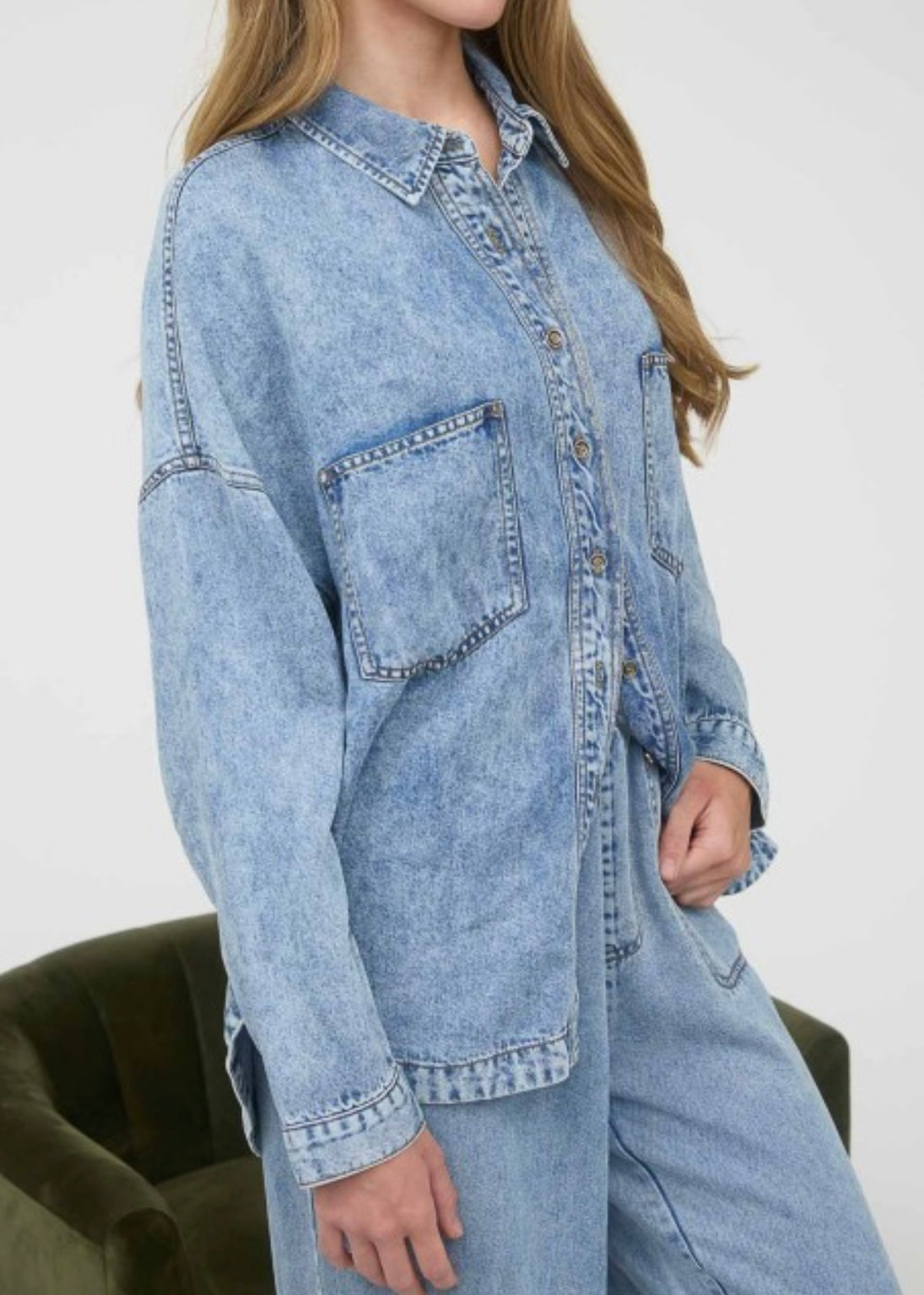 Keren Chambray Button Down Top