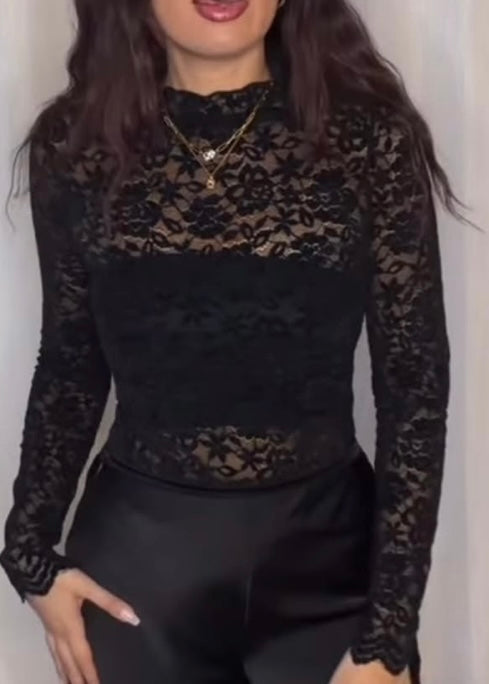 Delphine High Neck Floral Lace Top