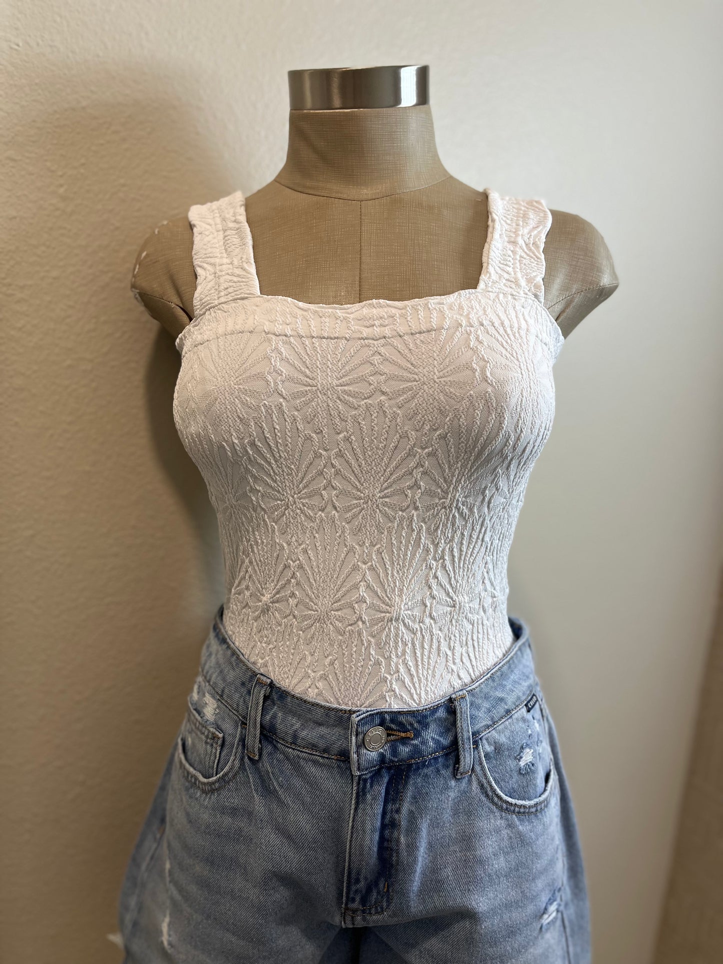 Square Neck Lace Textured Tank-New