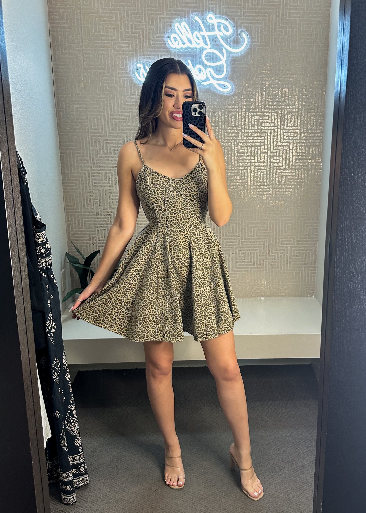 Madison Flare Leopard Twill Mini Dress