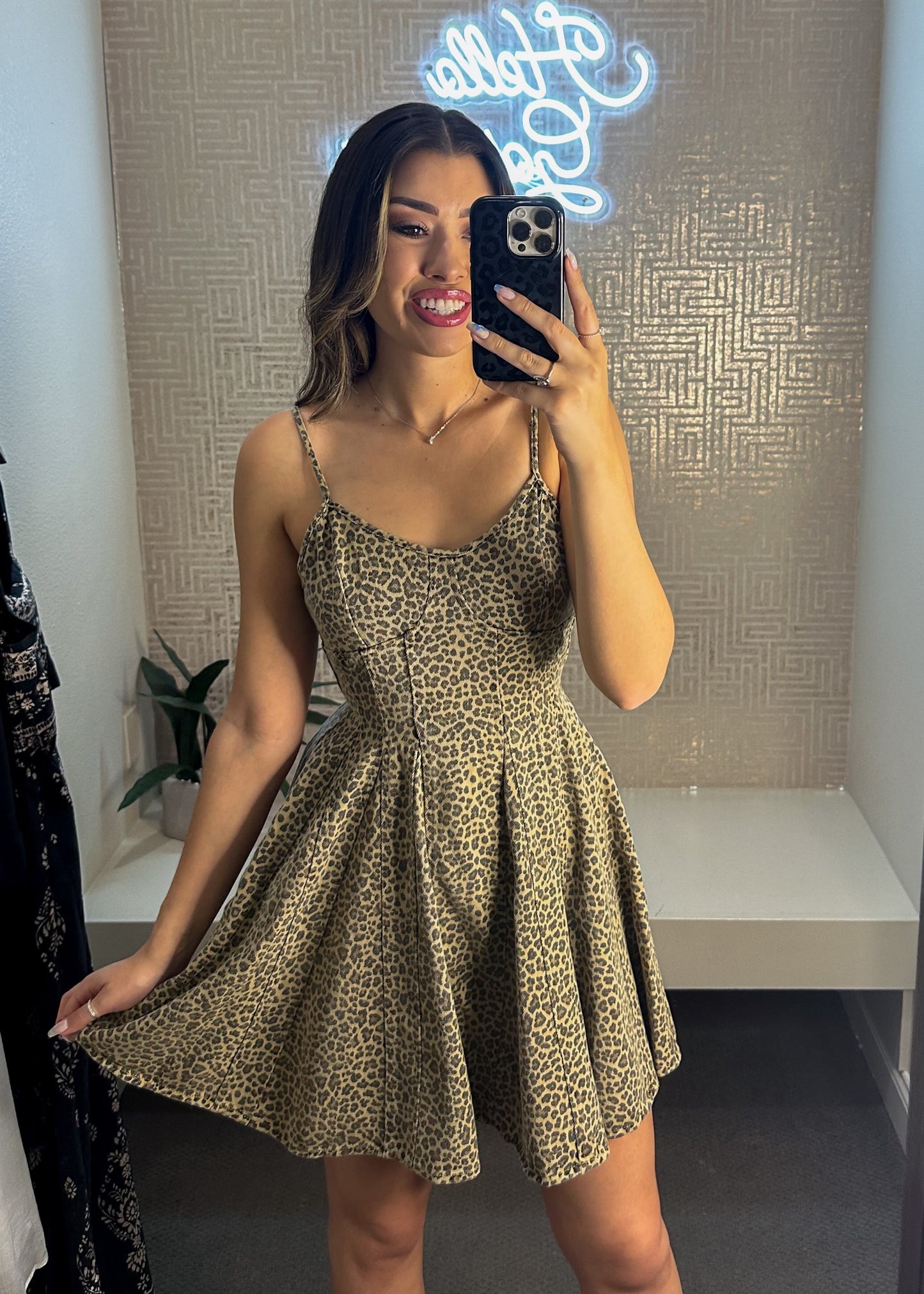 Madison Flare Leopard Twill Mini Dress
