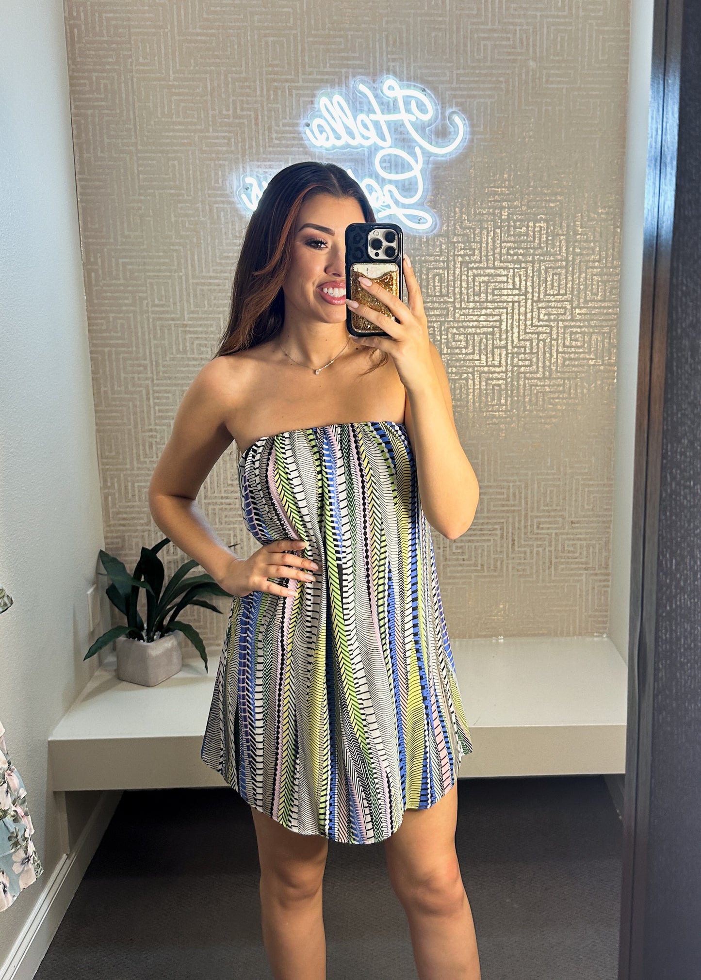 Izzy Weave Print Strapless Dress