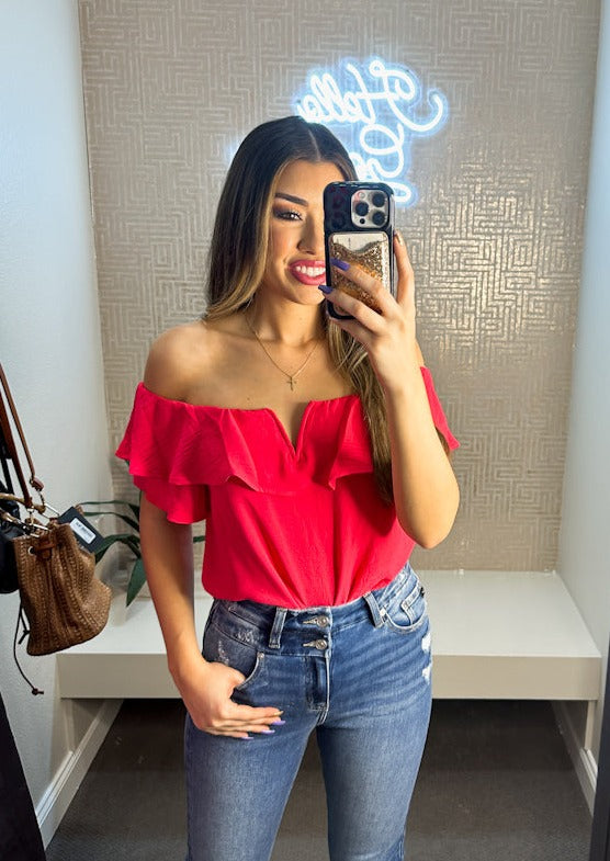 Off the Shoulder Top with V Detail