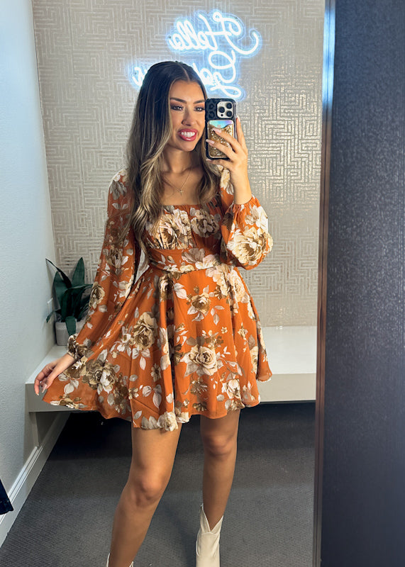 Simply Fall Floral Print Mini Dress