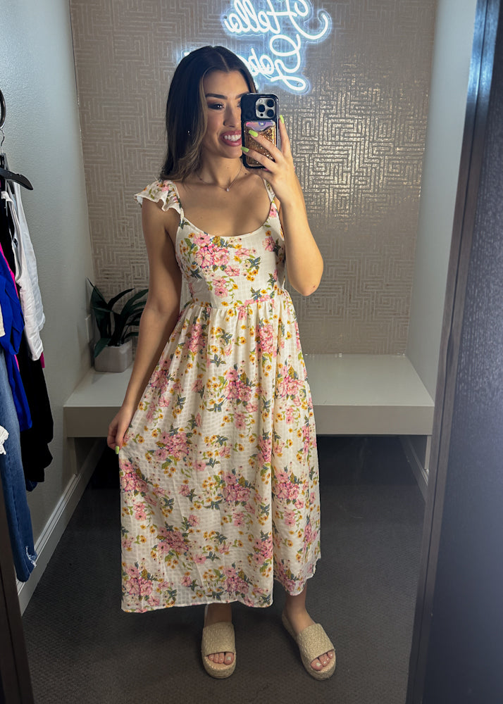 Kendall Floral Fluffy Sleeves Midi Dress