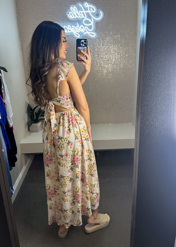Kendall Floral Fluffy Sleeves Midi Dress