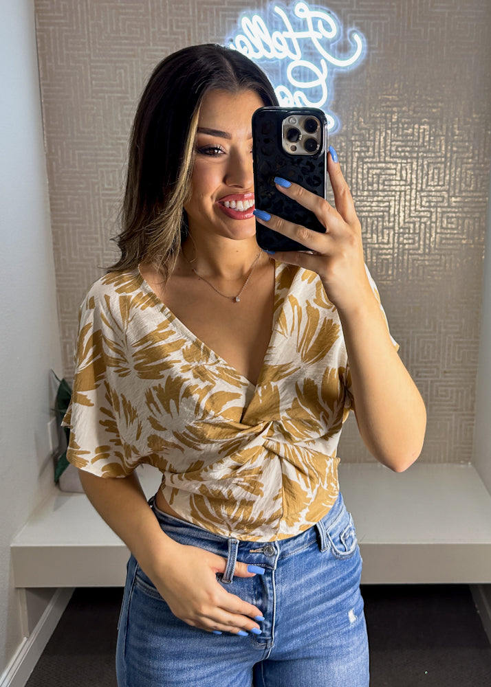 Halleigh V-Neck Shoulder Sleeve Twist Detail Top