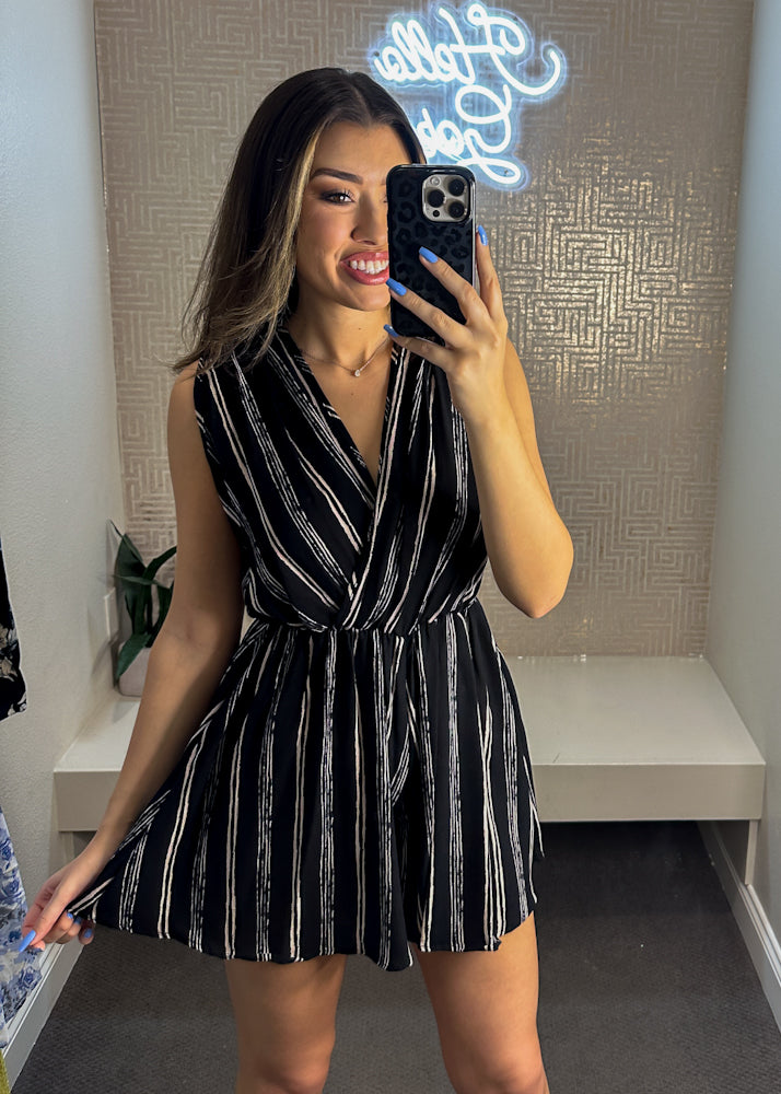 Giata Woven Printed Deep V-Neck Romper