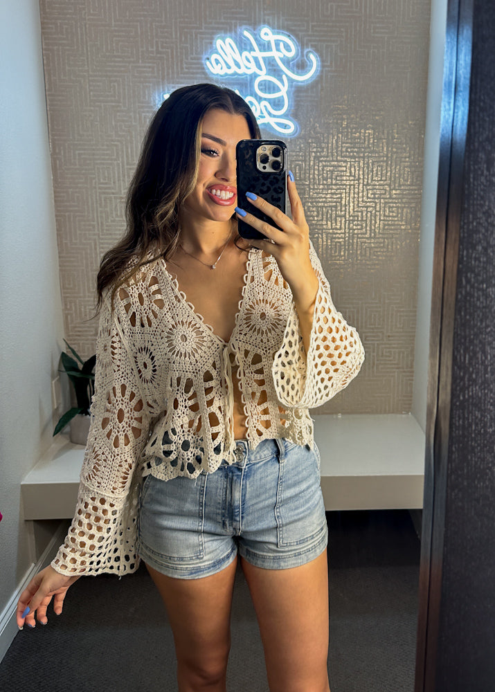 Frances Floral Pattern Crochet Cardigan