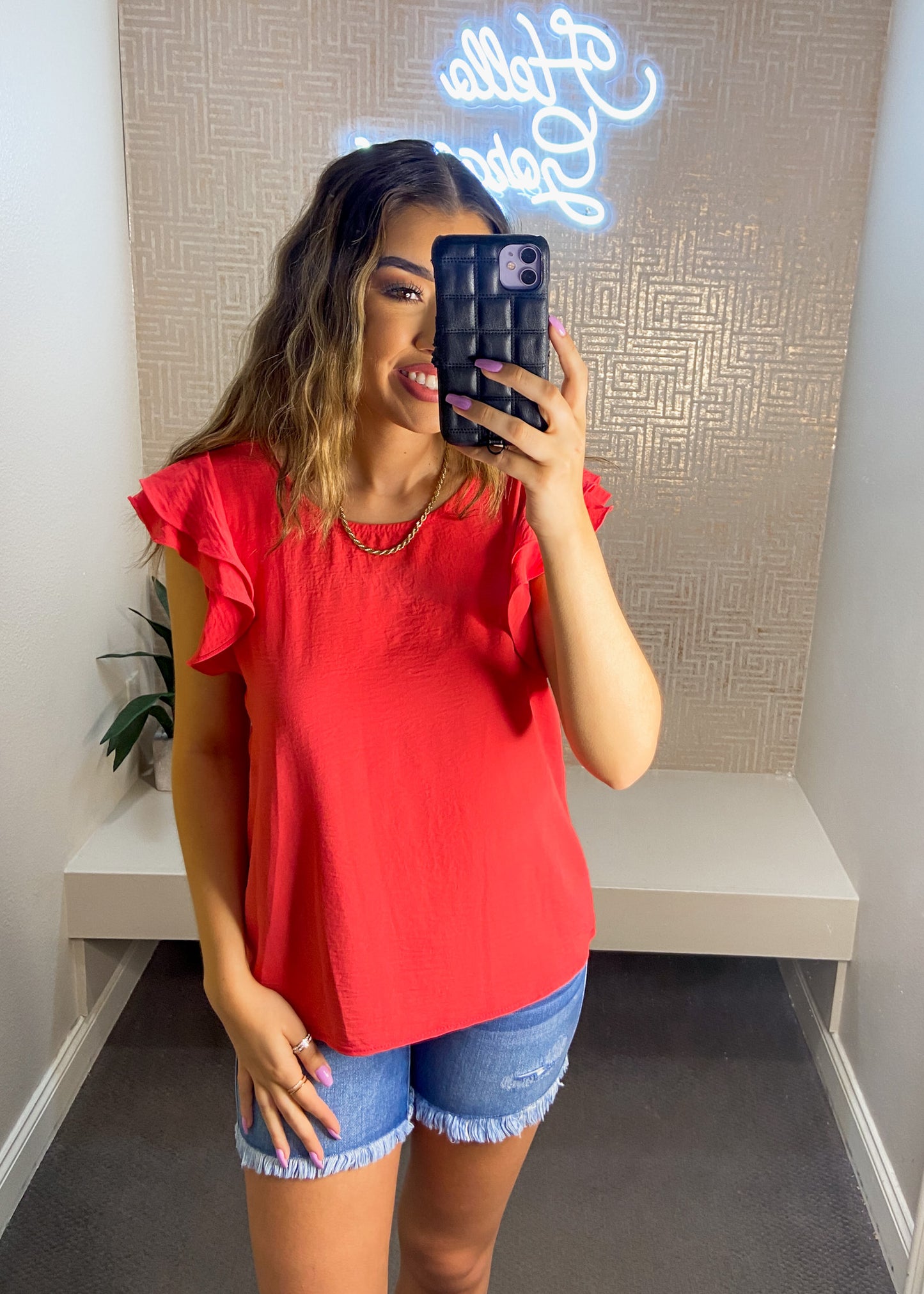 Maddie Solid Top with Ruffle Sleeves