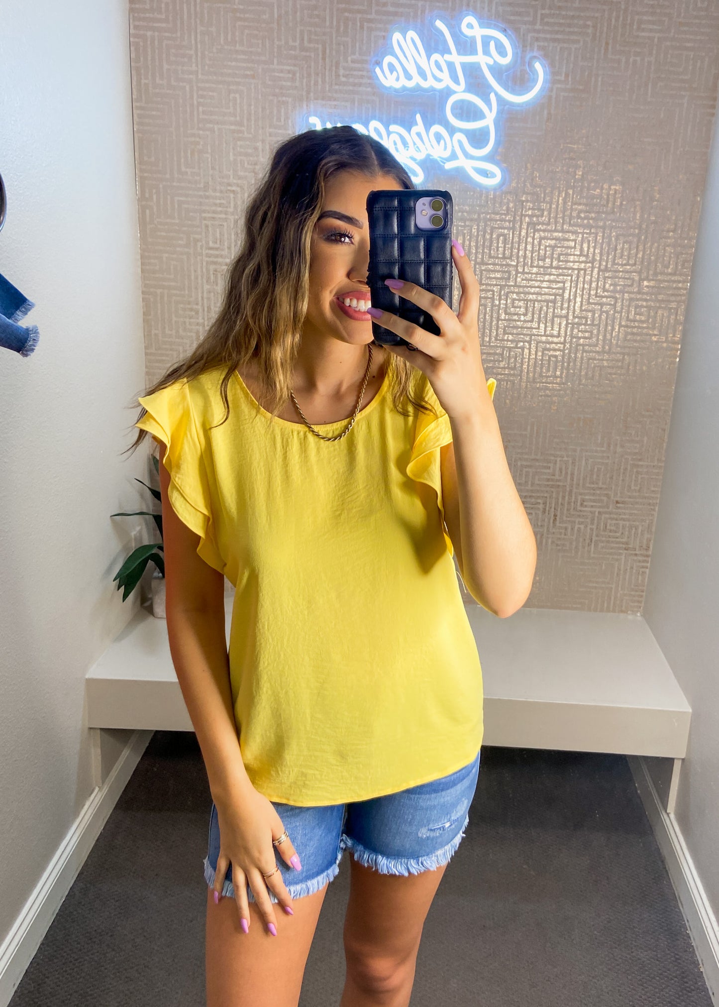 Maddie Solid Top with Ruffle Sleeves