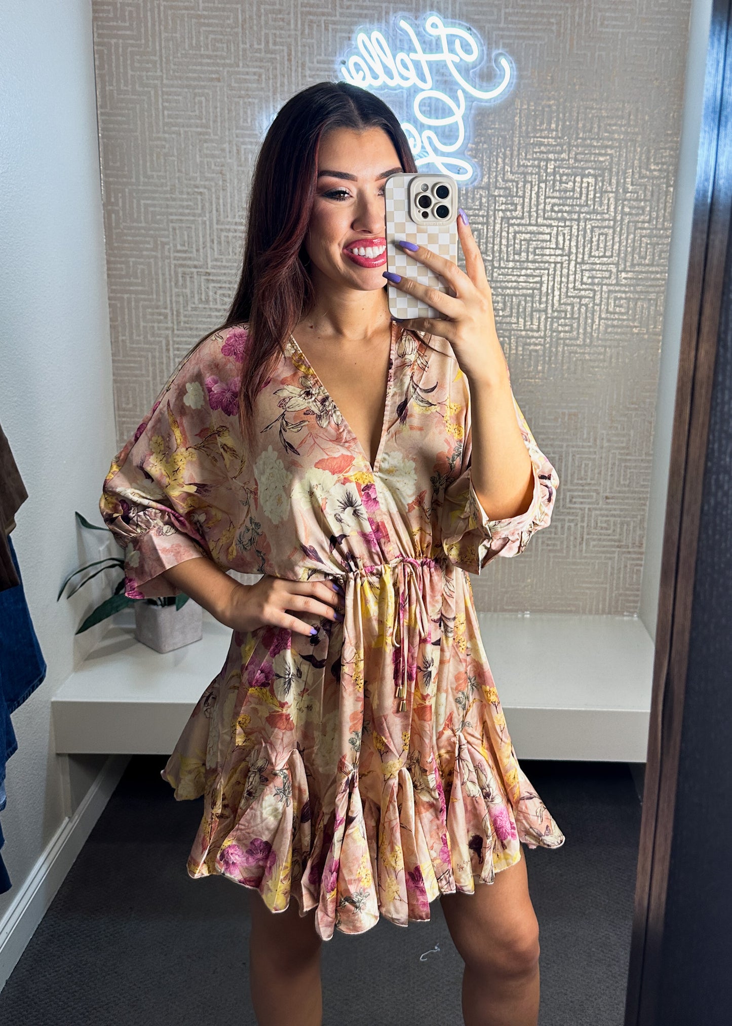Blushing Harvest Dolman Sleeve Mini Dress