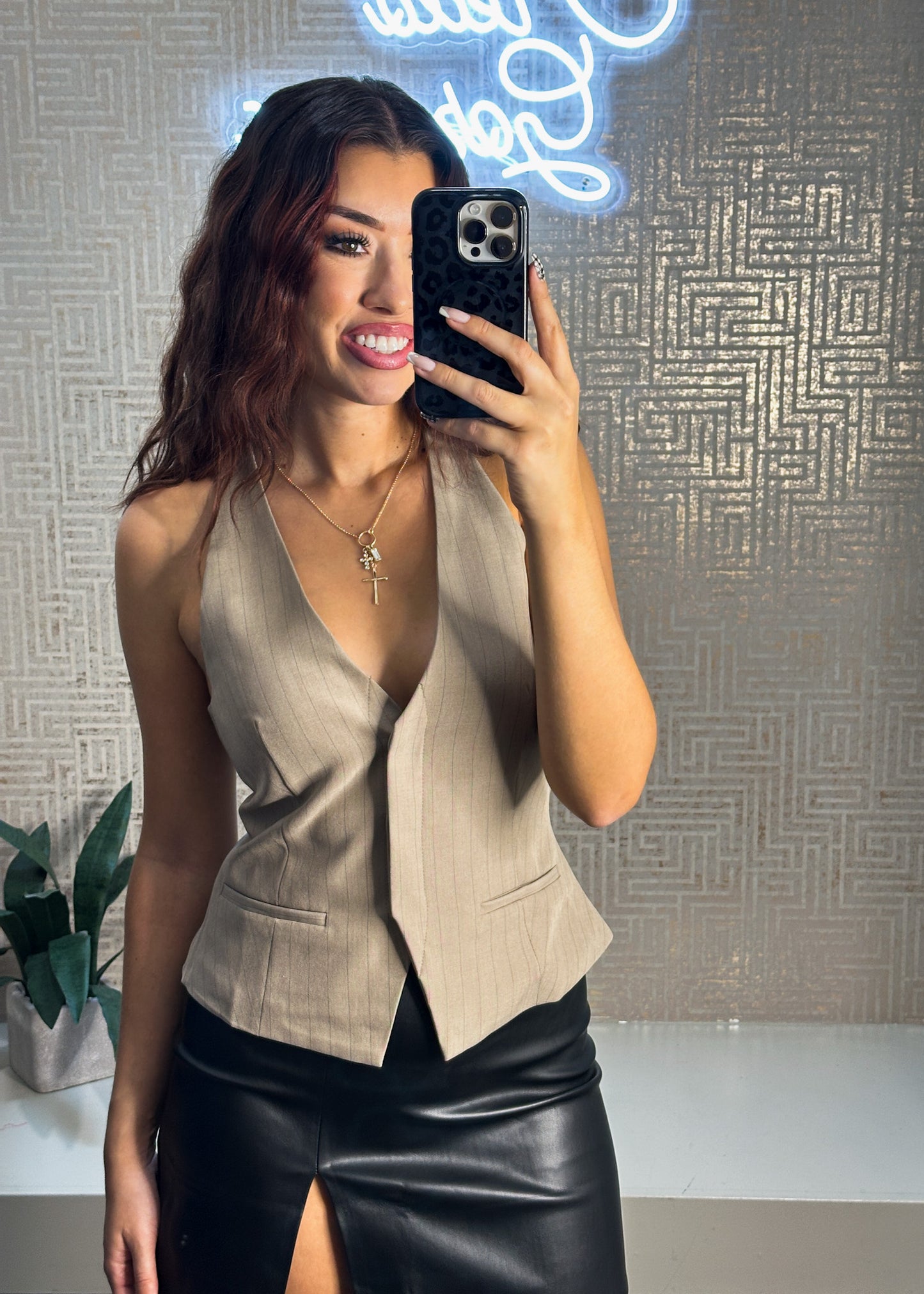 Sylvette Pinstriped V Neck Vest
