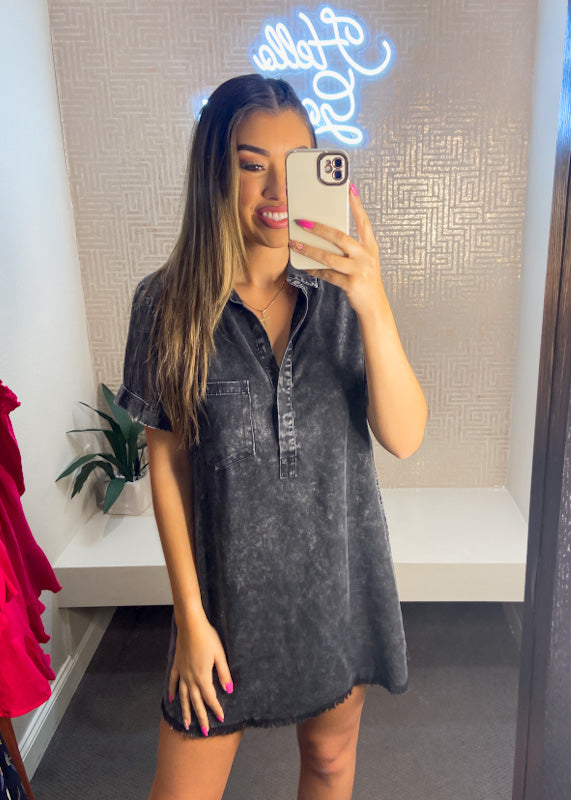 Washed Denim Shirt Dress