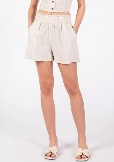 Linen Elastic Waist Shorts