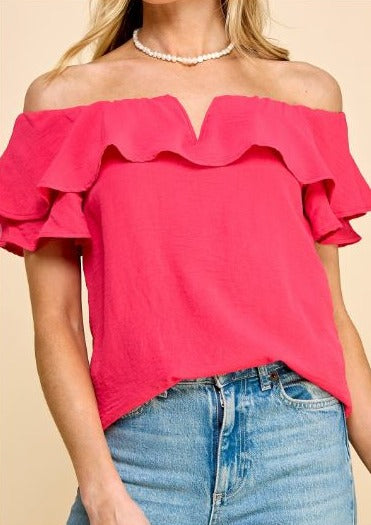 Sophie Off the Shoulder Top with V Detail.