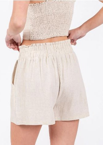 Linen Elastic Waist Shorts
