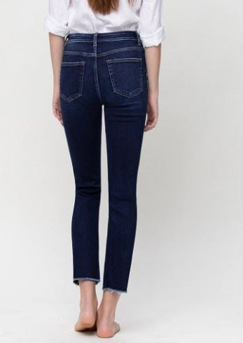 super high rise stretch slim straight denim