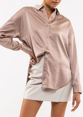Button Up Satin Long Sleeve