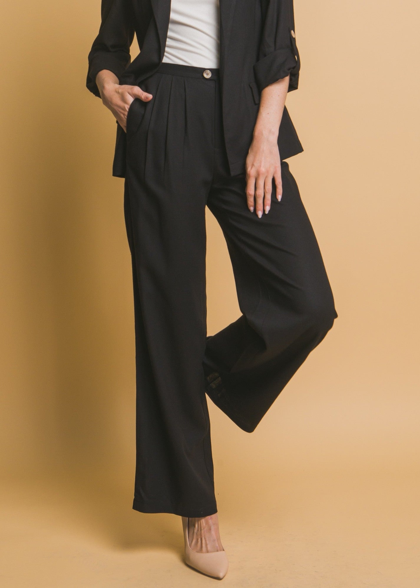 Jemma Wide Leg Linen Pants with Pleat Detail