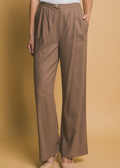 Jemma Wide Leg Linen Pants with Pleat Detail