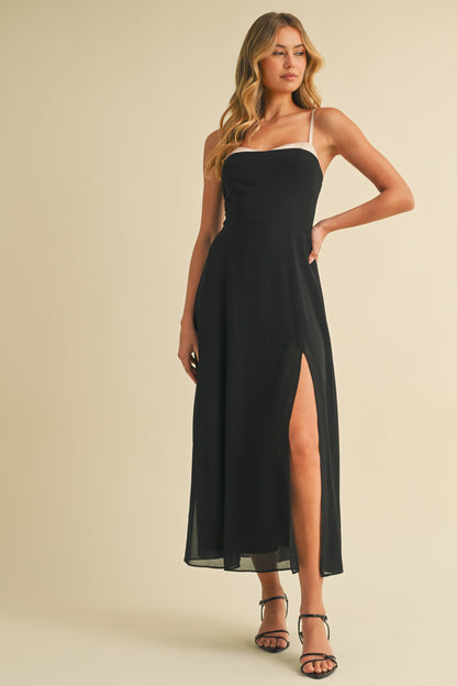 Samari Sweatheart Contrast Neckline Midi Dress