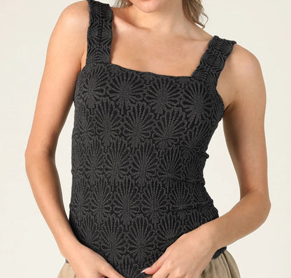 Square Neck Lace Textured Tank-New