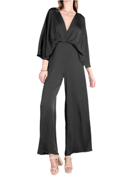 Kalena Washed Poly Silk Cape Jumpsuit-Made in USA