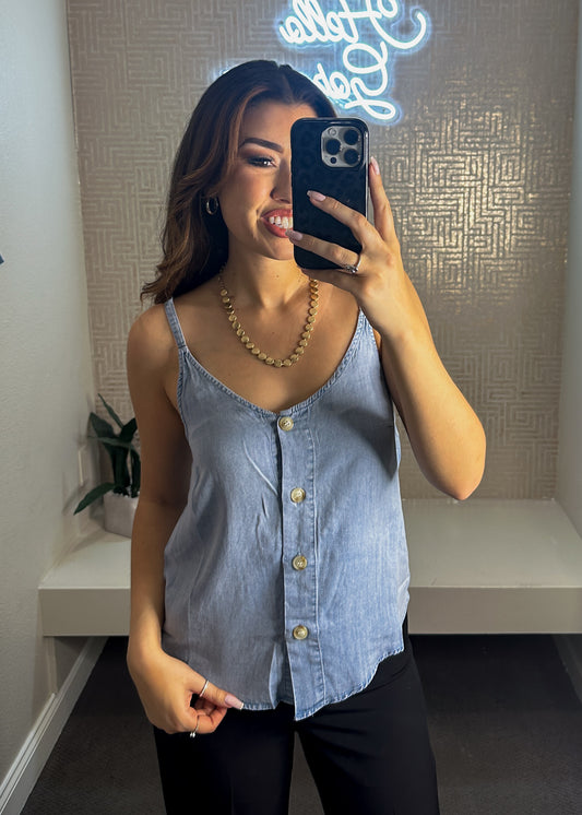 Lovelyn Tencel Button Down Tank
