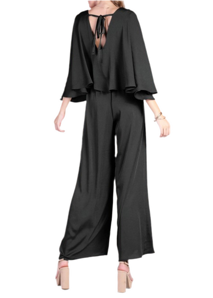Kalena Washed Poly Silk Cape Jumpsuit-Made in USA