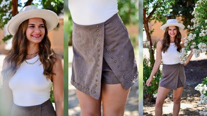 Magnolia Suede Studded Mini Skort