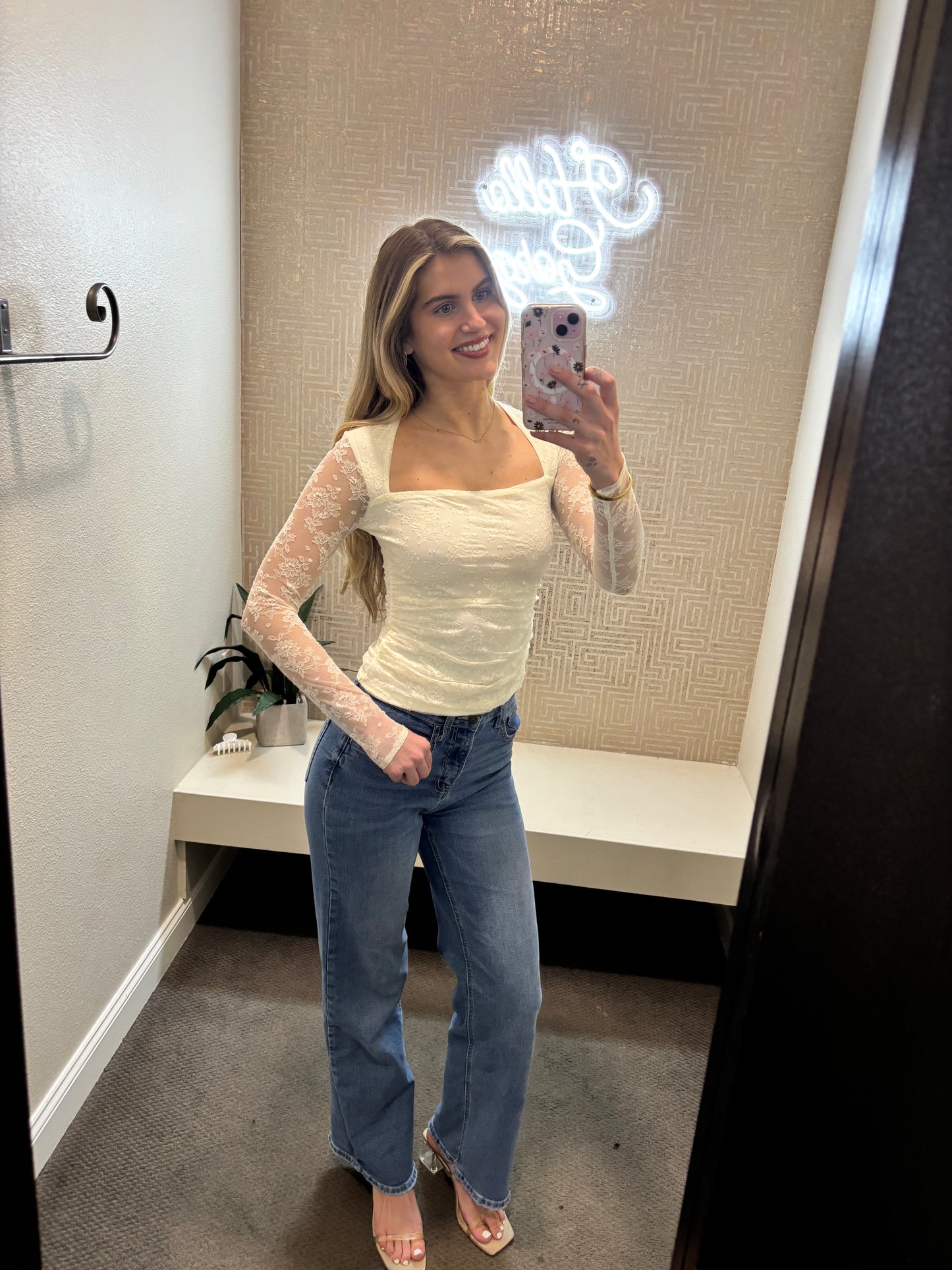 First Date Square Neck Lace Top