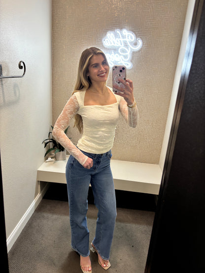 First Date Square Neck Lace Top