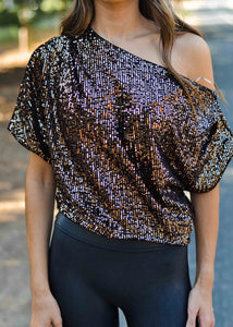 Dolman Sleeve Asymmetrical Sequin Top