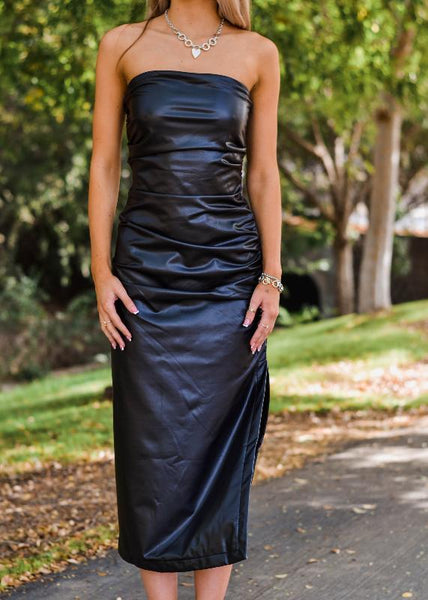 Strapless Faux Leather Dress