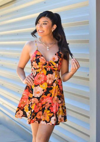 floral Cut Out Mini Dress